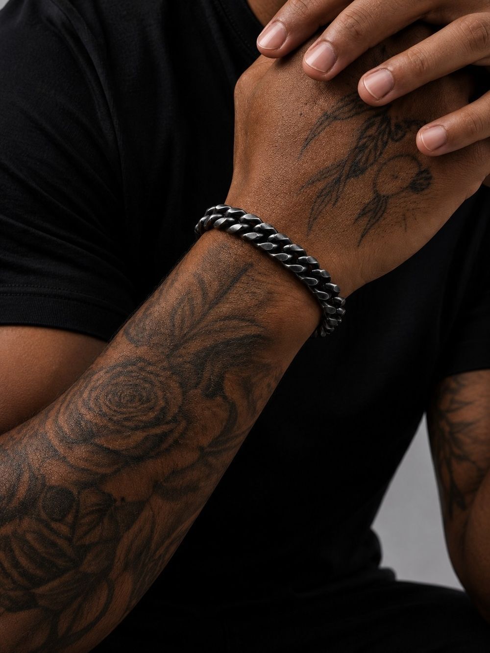 Grey Tone Stainless Steel Cuban Link Bracelet